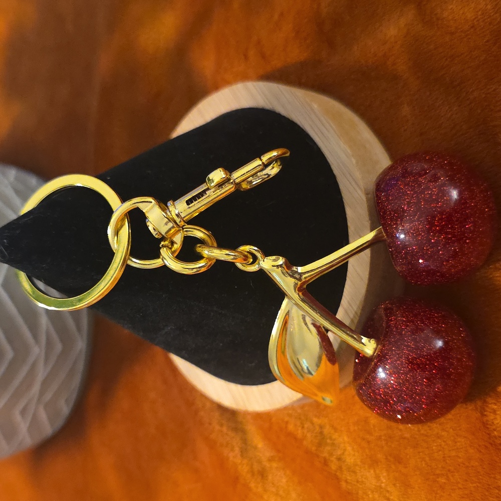 Cherry Keychain/ Purse Chain with Gold Accents - Picture 2 of 6